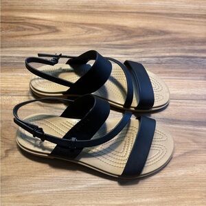 CROCS Women's Sandals with Black Straps and Tan Sole Size 8W